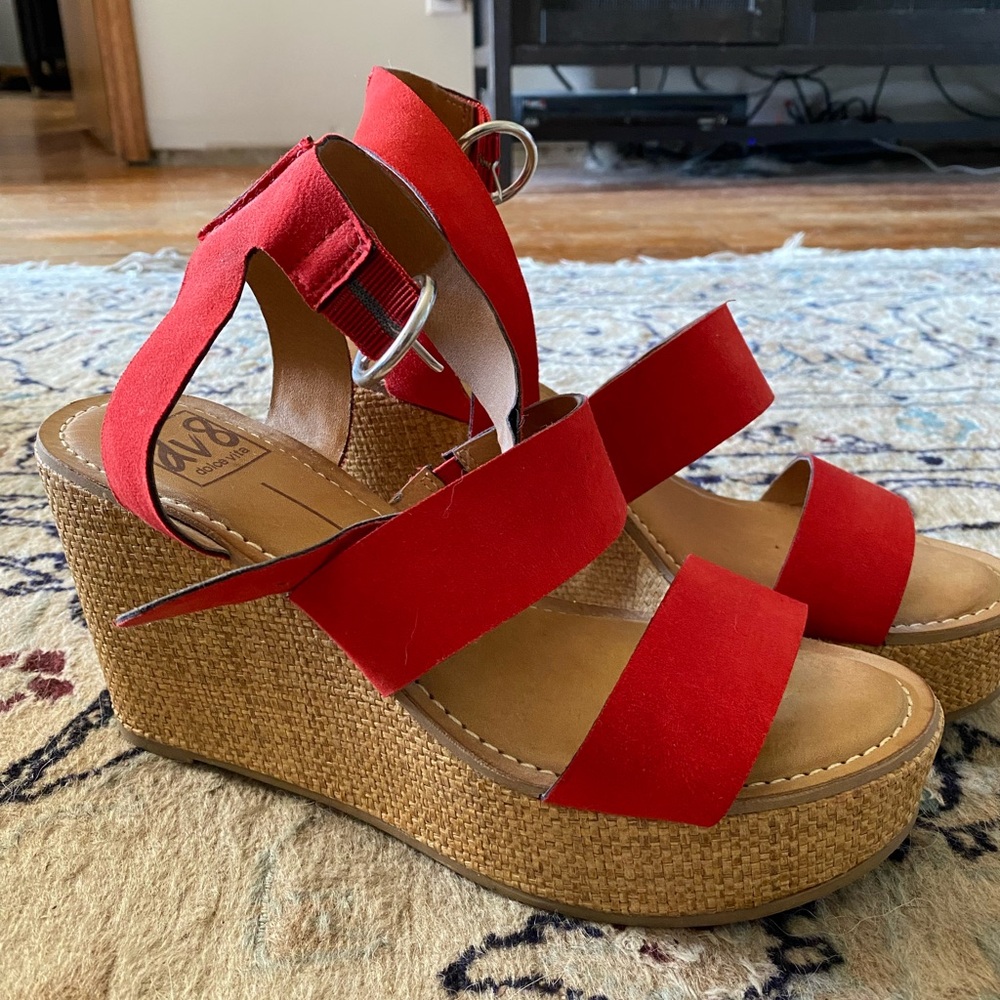 Red Wedge Sandals